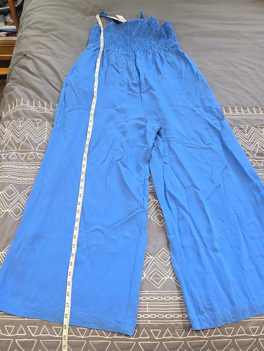 Z Supply Beachside Smocked Jumpsuit In Blue Rayon Size Medium - Picture 4 of 6